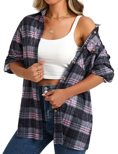 Enmain Chemise à Carreaux Femme Décontractée Manches Longues Classique Blouses Boutonnées