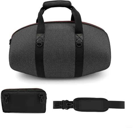 Tragetasche für JBL für Boombox 4 Lautsprecher aus EVA und Flanell, Stoßfestes Design mit Abnehmbarem Seitentasche für Zubehör, Griff und Verstellbarem Schultergurt, Schwarz, 51x27x22cm
