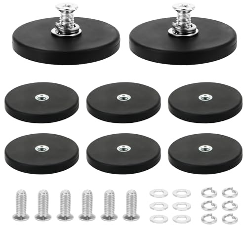 Starke Gummiert Magnete Anti-Rutsch 8 Stück, Neodym Magnete Gummiert 43mm, Magnet Gummiert mit M4 Schrauben, Montagesockel 15 kg Haftkraft für Schrauben Öse oder Haken