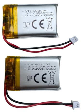Lot de 2 Batterie LiPo 3.7V 200mAh 502030, Connecteur JST 1.25mm 2-Pin, Batterie Lithium Polymère Rechargeable, pour DIY, Jouets, Casque Bluetooth, Petits Appareils Électroniques