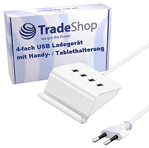 Trade-Shop 4-Fach USB Mehrfachstecker kompatibel mit Bluetooth Boxen, Kindle Fire HD, HDX 6 7 8.9 9.7, Fire 7 8 10 Tablet & Kids Edition, Echo Dot UVM.