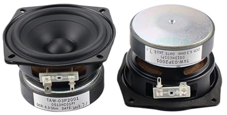 KCTRELTQS Lautsprecher, 90 mm, Subwoofer, komplette Reichweite, HiFi-Hupe, Halb-Bass, Composite-Konus, Rand aus Gummi, 6 Ohm, 20 W, 2 Stück