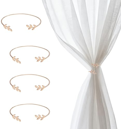 4 Stück Roségoldene Blatt-Vorhangraffhalter für Gardinen Deko | Warmes Farbdesign harmoniert mit vielen Einrichtungsstilen, dient als praktische und dekorative Gardinenhalterung