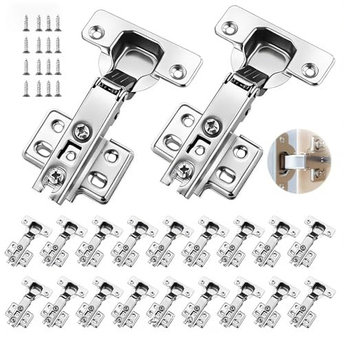 20 Pcs Kitchen Cabinet Hinges, 98 Mm Kitchen Cupboard Door Hinges with Screws Full Overlay Self Close Standard Hinge for Bathroom Bedroom Wardrobe