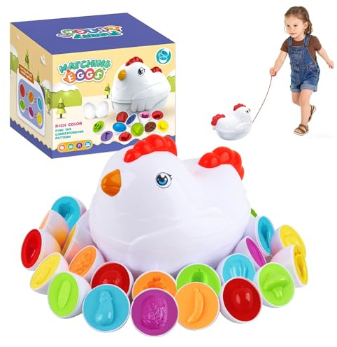 Shyllin Huevos Montessori, 12 Juego Huevos, Hen Cart Storage, Juguetes Sensoriales, Desarrollar Habilidades de Clasificación, Huevos Juguetes Niños, Educación Infantil, Pascua (Verduras Coloridas)