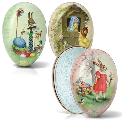 com-four® 3x Osterei zum Befüllen - 12 cm Füll-Ei mit Vintage Motiven - Osterdeko zum Selbstbefüllen - aufklappbare Papp-Eier - füllbare Deko-Ostereier [Auswahl variiert] (03 Stück - Vintage Design L)