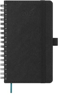 BEZEND Taschenkalender 2027 Klein Wochenkalender A6 15,5 x 9 cm | 12-Monate Wochenplaner (Jan - Dez 2027), Ringbuch mit PU-Leder Softcover, 100 GSM Papier, Schwarz