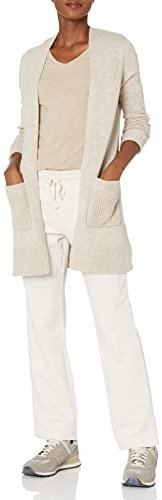 Amazon Essentials Cardigan a Maniche Lunghe in Jersey con Cuciture a Vista sul Davanti Donna, Avena Puntinato, S