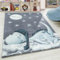 Teppium Kinderteppich für Mädchen und Jungen Dinosaurier Design 80 x 150 cm Blau - Waschbarer Teppich Weich, Pflegeleicht und Antiallergen - Teppich für Kinderzimmer, Babyzimmer und Spielzimmer