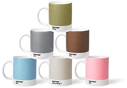 Pantone BecherSet2 Porzellan Becher 6er-Set, 6 Kaffeetassen à 375 ml, Coffee, mit Henkel, spülmaschinenfest, Metallfarben, Pastell & Metall