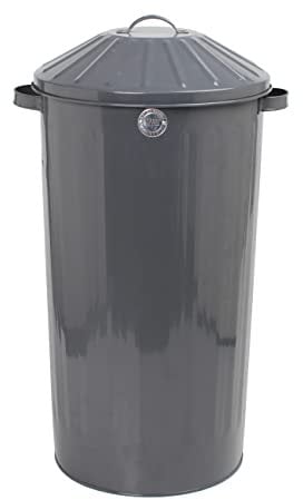 Muddy Hands 46 Litre Grey Galvanised Metal Bin with Lid Vintage Retro Home Kitchen Rubbish Waste Recycling Dustbin