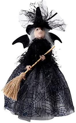 BYNYXI Halloween Hexe Puppe, Hängende Halloween Deko Hexe Figure mit Besen Halloween Puppen für Halloween Party Dekoration Hexen Wichtel Puppe Schlafzimmer Desktop Dekoration, 28.5cmx21cm