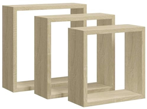 vidaXL Würfelregal 3-TLG. Wandregal Hängeregal Regalwürfel Cube Lounge CD Regal Dekoregal Schweberegal Büroregal Bücherregal Sonoma-Eiche