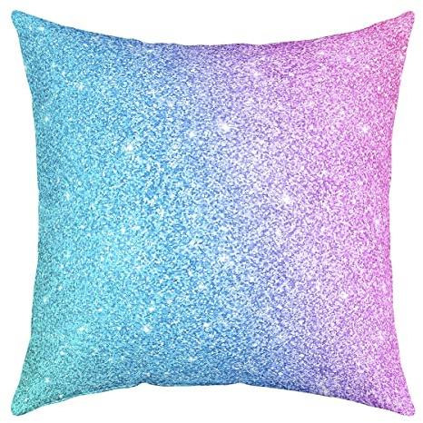 Homewish Bunte Glitter Kissenbezug 40x40cm - Türkis Teal Blau Rosa Pastell Trendy für Frauen - Sparkle Pailletten Bling Dekorative für Wohnzimmer