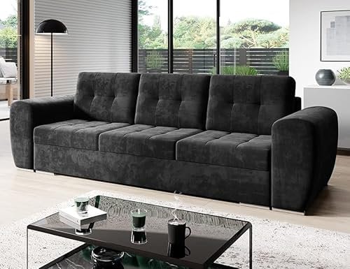 MODERNO Bari 3-Sitzer Sofa mit Schlaffunktion Couch Schlafsofa mit Bettkasten Schlafcouch Moderne Möbel ins Wohnzimmer Sofagarnituren Veloursstoff Steppsofa Graphit