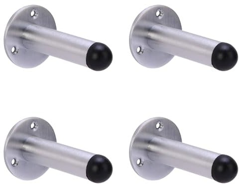 HANDLEZONE® 4 Pack 75mm / 3 inch Projecting Skirting Or Wall Mounted Door Stop, Rubber Buffer Stopper - Satin Chrome