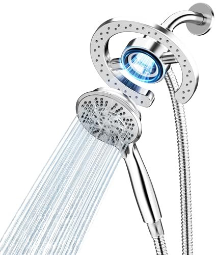 PRIMSOPH Shower Head Handheld Spray 10 Mode Spray Settings Magnetic Docking Detachable Showerhead Dual Rainfall Combo Automatically Switch Design High Presure Stainless Steel Hose Chrome