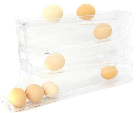 JETUYOO Refrigerator Egg Storage Box, Automatic Rolling Egg Holder, 7cm Width, Holds 30 Standard/Large Eggs, Multi-Layer, Space-Saving