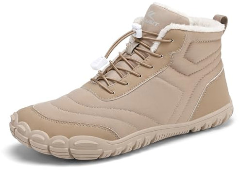 FLARUT Chaussures Hiver Pieds nus Hommes Femmes Fourrées et Chaudes à Large Bout Orteils Résistant à l'Eau Chaussures de Course à pied de Trail Barefoot Bottes d'hiver(Kaki,40)