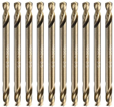 sourcing map 10Pcs Cobalt Drill Bits Double Ended 3.5mm/0.137 M35 High Speed Steel Twist Drill Bit Stubby Body for Hardened Steel Wood Plastic Cast Iron