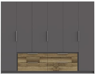 Drehtürenschrank >LUANO< Der Kleiderschrank LUANO in Weiß/Uni Wolfram Grau bietet mit 269,7 cm Breite und 6 Türen großzügigen Stauraum. Mit 4 Schubladen, 2 Kleiderstangen und modernem Design.