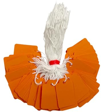Pack of 100 Medium Orange Strung Tags Price Tickets 25 x 39mm