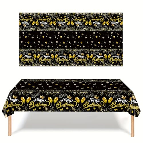 MOMAHUA Schwarz Gold Party Tischdecke, 137x274cm Geburtstag Dekorationen Tischdecke Rechteckigen Tisch Deckt Geburtstag Tischdekorationen für Männer Frauen Jungen Mädchen Party Dekorationen