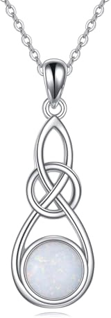 URONE Keltische Knoten Kette 925 Sterling Silber Mondstein/Türkis/Opal/Amethyst Halskette Anhänger Irischer Schmuck Geschenke für Damen