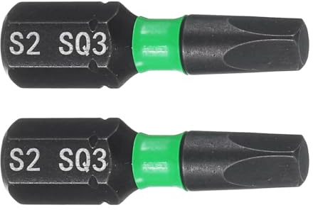 TA-VIGOR 2PCS SQ3 Square Screwdriver Bits, 1/4 Hex Shank 25mm/1 Length Magnetic 4 Point Head Hex Bits, S2 Steel Hex Screwdriver Bit for Furniture Assembly DIY Repair