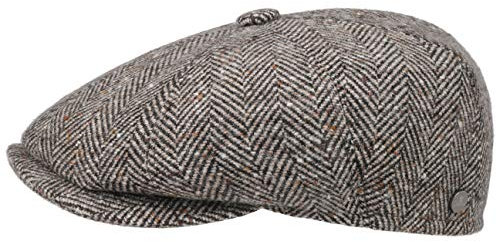 LIERYS Hatteras Flat Cap Fischgrat Schirmmütze mit Futter Made in Italy Herren Herbst Winter Dunkelbeige S (54-55 cm)