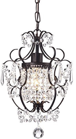 Edvivi Amorette - Mini lámpara de araña de cristal, 1 luz, moderna, elegante, glamurosa, lámpara de techo de bronce antiguo, iluminación colgante ajustable para armario, dormitorio, habitación de