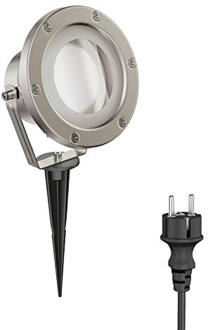 ledscom.de LED Gartenstrahler BULA mit Erdspieß für außen, Edelstahl, inkl. GX53 Lampe 3,808W 420lm 100° weiß