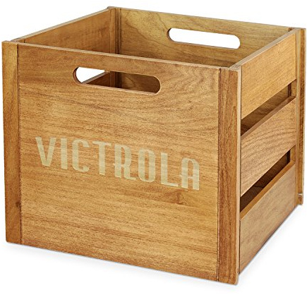 Victrola Wooden Record Crate – Tabletop Vinyl Album Holder, No-Tool Assembly, Holds Over 50 Records, Real Wood Construction, Elegant Design (Natural Wood)