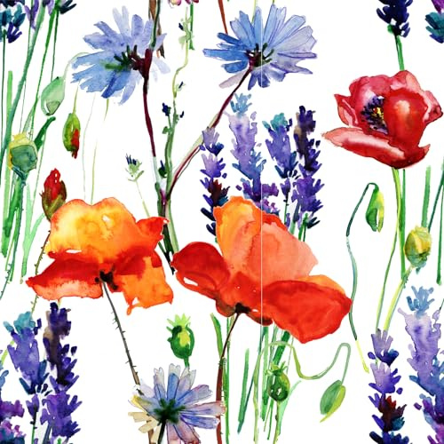 Anniversary House Tiflair Wild Summer Flowers Lunch-Servietten, 3-lagig, 20 Stück, Sommerblumen, Mohnblumen, 33 x 33 cm, Decoupage
