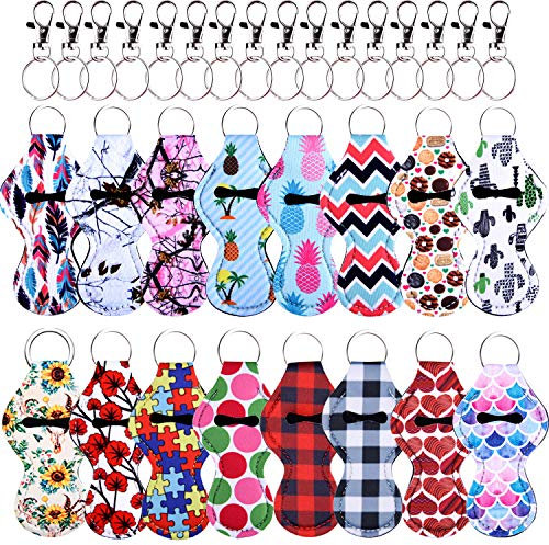 Duufin 16 Stück Chapstick Halter Schlüsselanhänger, Lippenstifthalter Schlüsselanhänger, mit 16 Stück Metall Clip-Kordeln, geeignet für Chapstick Tracker und Safeguard, mehrfarbig, mittelgroß