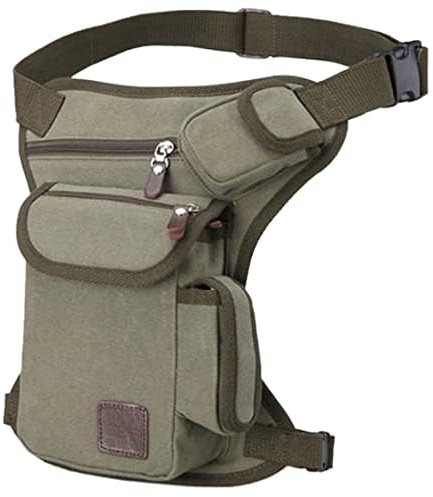 Leder Hüfttasche Drop Leg Tasche für Herren Damen Gürtel Bauchtasche Mehrzweck Motorrad Fahrrad Outdoor Sport Taktisch Radfahren Reiten Wandern Camping Tasche, Armeegrün (Canvas)