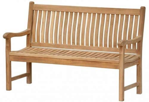 Teako Design Gartenbank Arezzo Teak Massivholz Breite 150 cm mit Sitzauflage in blau