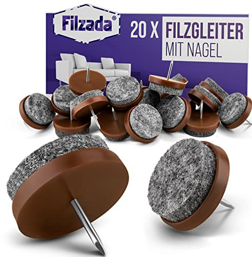 Filzada® 20x Filzgleiter Nagel - Ø 24 mm (braun) - Profi Möbelgleiter/Stuhlgleiter Filz zum Nageln