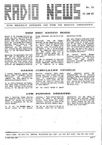 Radio News: No. 10, 15 January 1993: The Weekly Update On The UK Radio Industry ('Radio News' newsletters) (English Edition)
