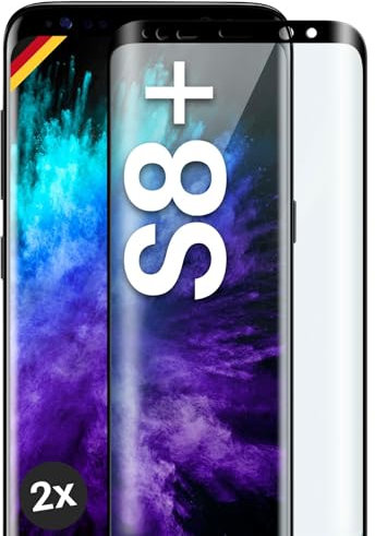 moex Vetro di protezione Full Screen compatibile con Samsung Galaxy S8 Plus – Pellicola protettiva senza bordi, schermo intero curvo 3D, trasparente, 2 x nero