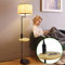 Depuley Modern Black LED Floor Lamp with Wooden Storage Shelf, 3000K Warm White, Builted-in USB Port Standing Reading Lamp, Eye-Caring LED Floor Pole Light for Living Room, Bedroom(9W E27 Bulb Incl)