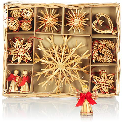 COM-FOUR® 26x Strohsterne im Mix-Set - Christbaum-Schmuck - Stroh-Anhänger für den Weihnachtsbaum - natürlicher Christbaum-Behang - Weihnachtsdekorationn (26-teilig - Set2)