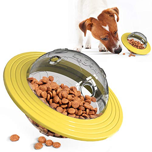 Ototon Distributeur de Nourriture Chien Jouet de Soucoupe Volante Snack Balle Outil Éducatif pour Chien Chiot Chat Alimentaire (Jaune)