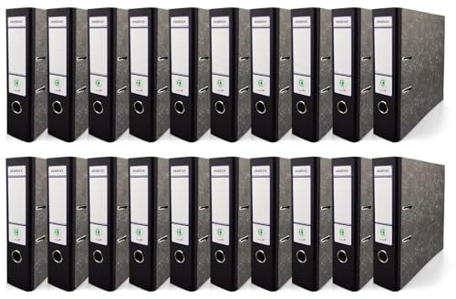 Netuno 20 piezas de Ekobox Archivador de Mármol color negro de 2 anillas lomo 75mm tamaño A4 de cartón para oficina estanterías carpetas escritorio