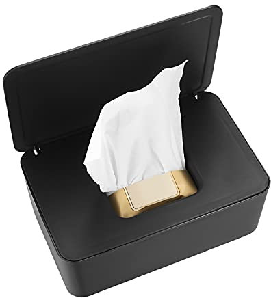 Wet Wipes Dispenser Box, Baby Nappy Wet Tissue Box Case, Baby Wet Dry Tissue Storage Box Cover Holder Container with Lid and Rubber Seal for Home Office Car Organiser Storage - Black