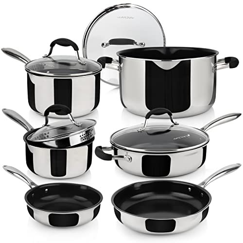 AVACRAFT Set di pentole antiaderenti in ceramica di alta qualità, 100% PFOA, senza tossine PTFE, miglior set di pentole e padelle antiaderenti, set di padelle in ceramica con corpo multistrato, set da