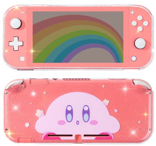 BelugaDesign Kirby Switch Schutzhülle Glitzer niedlich Kawaii Anime Videospiel Smash japanische Pastell-Abdeckung, kompatibel mit Nintendo Switch Lite (Switch Lite, Transparentes Rosa)