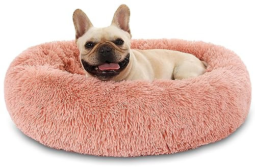 Panier pour Chien Donut Câlin Peluche Moelleuse en Fausse Fourrure Coussin Lit pour Chien et Chat, Réchauffant Confortable Doux Lit pour Animal avec Fond Antidérapant et Résistant à l'eau Ø60cm