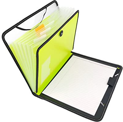 D.RECT - Aktentasche | Notizbuch | 7 Fächer A4 | Erweiterbar | Tragbar Organizer | Runder Gummizug mit Verschlussknopf | Limone