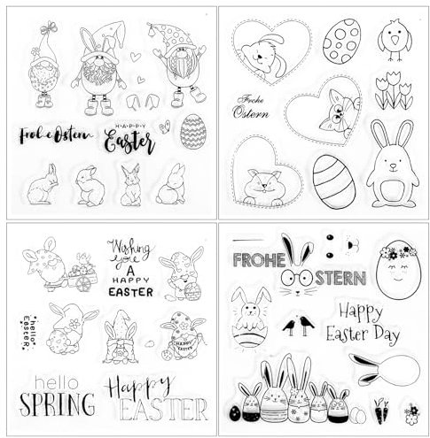 Silikonstempel 4 Blätter Clear Stamp Ostern Set Stempel Ostern Transparent Silikon Stempel OsterHasen Ostereier Prägung für DIY Handwerk Scrapbooking Fotoalbum Karten Dekoration